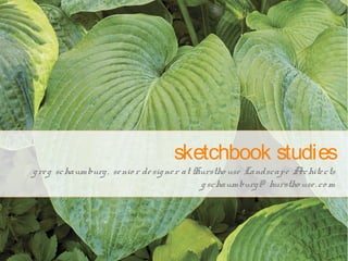sketchbook studies
greg schaumburg, senio r designer at Hurstho use Landscape Architects
gschaumburg@ hurstho use.co m
 