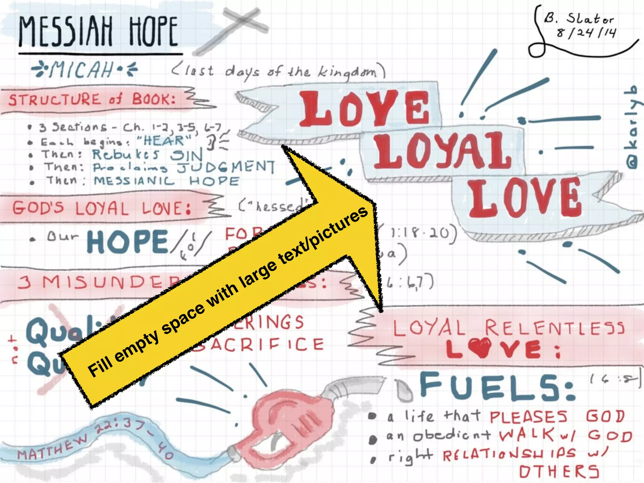 Fill empty space with large text/pictures
 