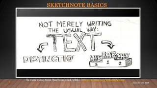 SKETCHNOTE BASICS
To view video from YouTube, click URL: https://youtu.be/gY9KdRfNN9w
5 June 25 - 28, 2018
 