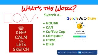 What’s the Work?
Sketch a…
● HOUSE
● CAR
● Coffee Cup
● Computer
● Pizza
● Bike
Martin Ricardo Cisneros @TheTechProfe
 