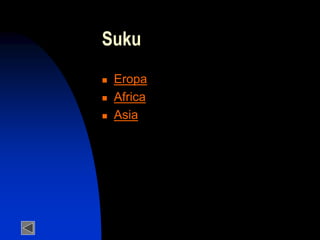 Suku
 Eropa
 Africa
 Asia
 