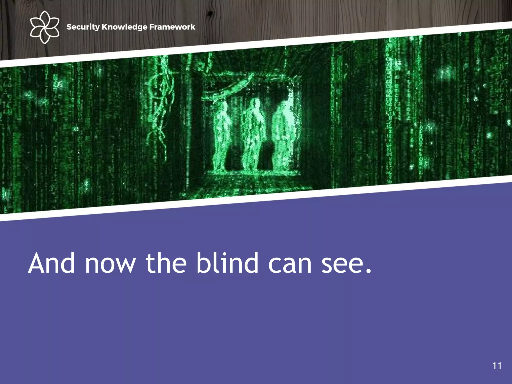 Agenda
• Why?
• Software (AND Security) development life cycle
11
And now the blind can see.
11
 