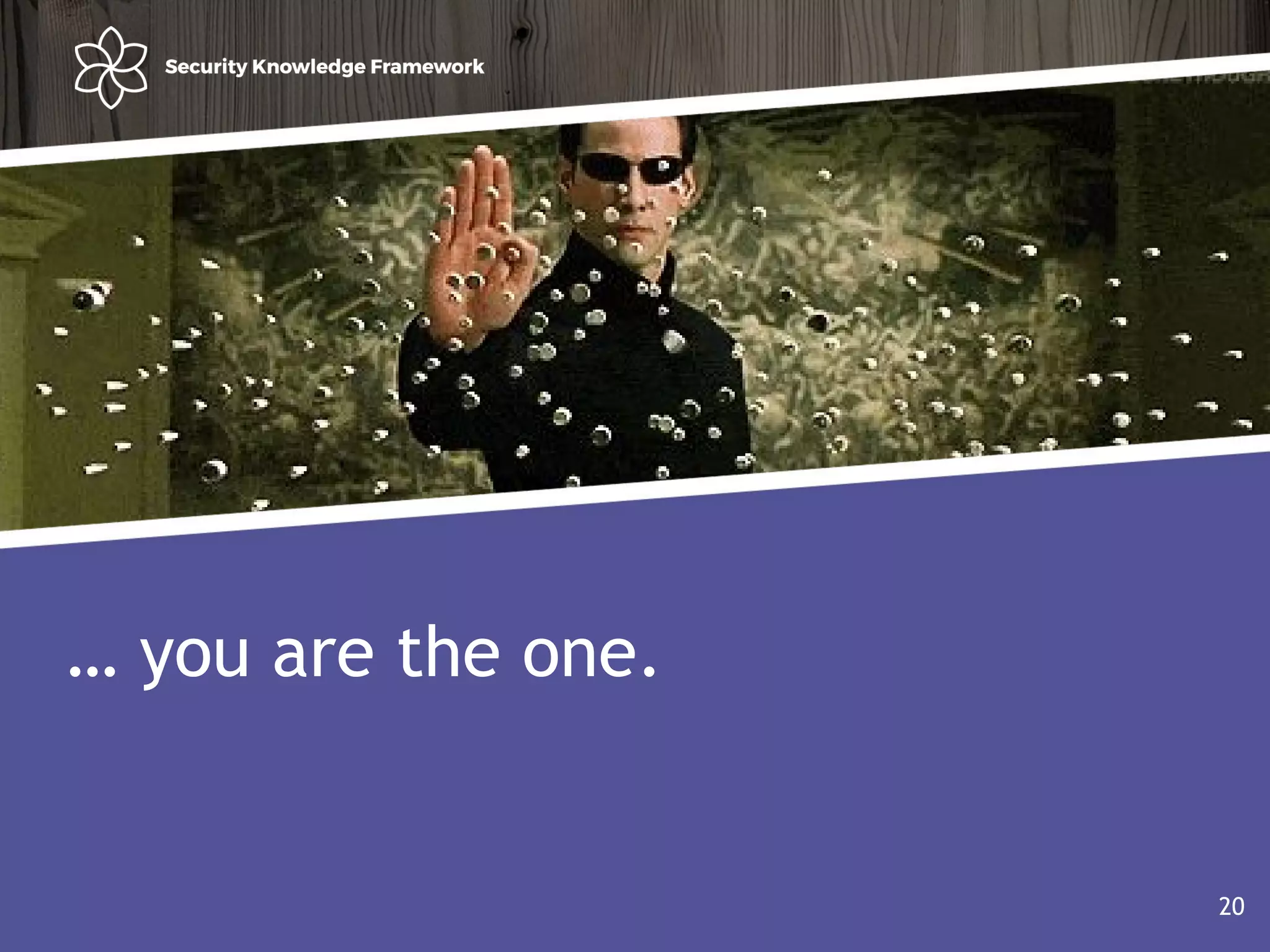 Agenda
• Why?
• Software (AND Security) development life cycle
20
… you are the one.
20
 