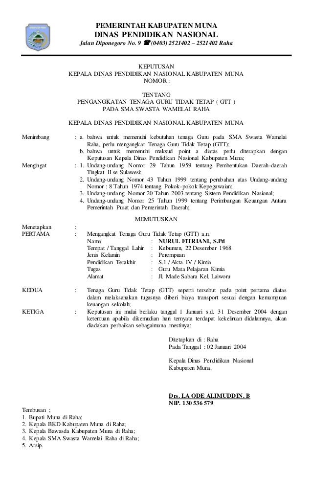Contoh Sk Dinas Pendidikan Masnurul