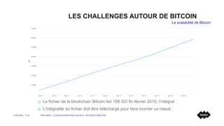 LES CHALLENGES AUTOUR DE BITCOIN
 Le fichier de la blockchain Bitcoin fait 158 GO fin février 2018, l’intégral
 L’intégr...
