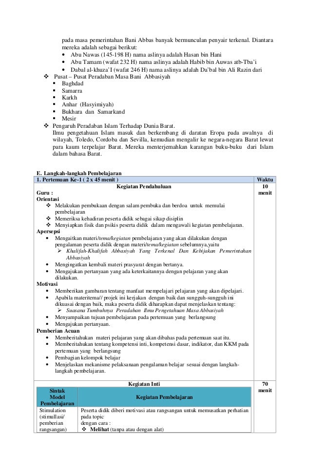 RPP Sejarah Kebudayaan Islam (SKI) MA Kelas XI