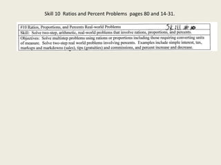Skill 10 Ratios and Percent Problems pages 80 and 14-31.
 