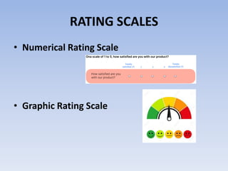 RATING SCALES
• Numerical Rating Scale
• Graphic Rating Scale
 