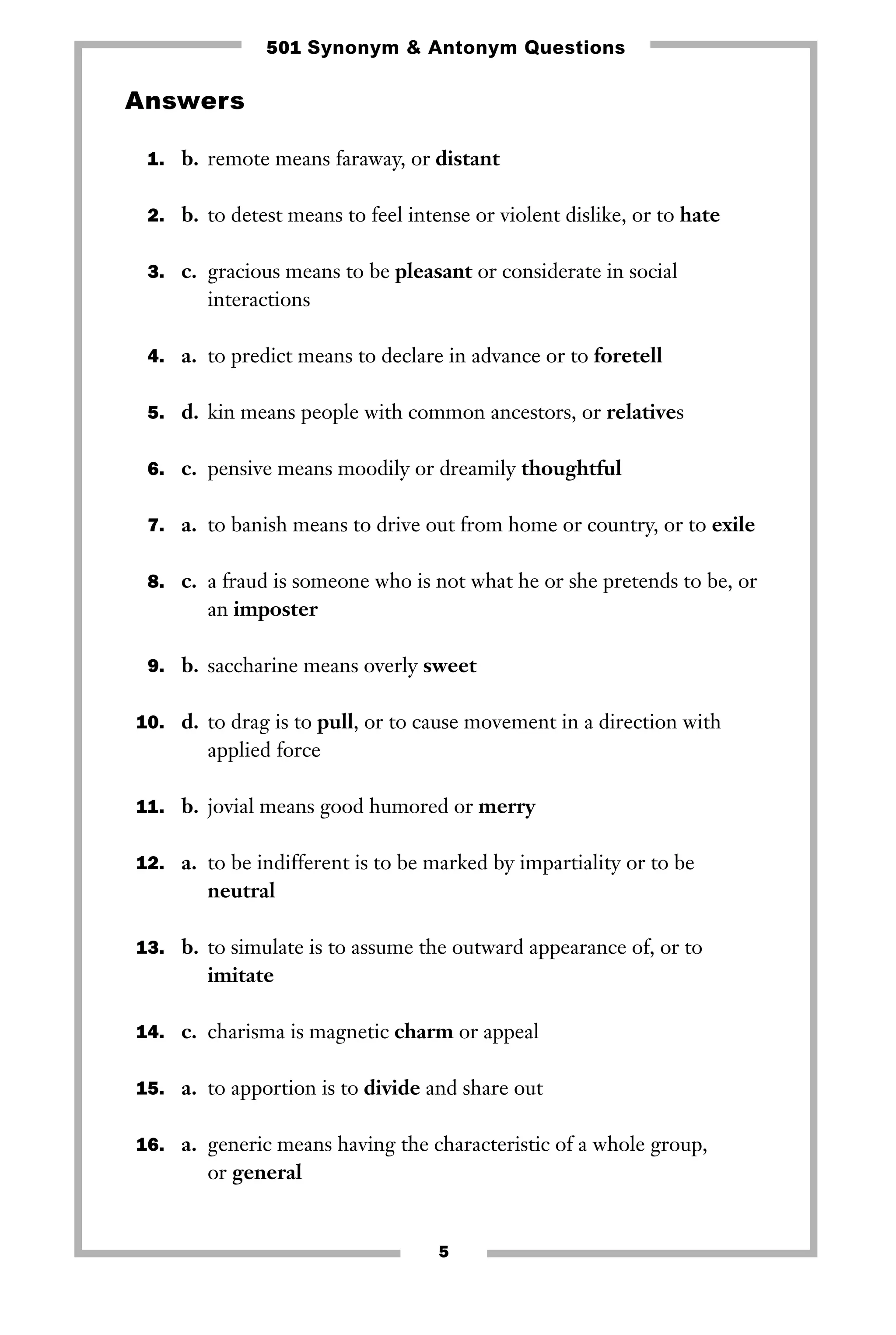 501 Synonyms and Antonyms Questions | PDF