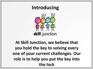 Introducing
At Skill Junction, we believe that
you hold the key to solving every
one of your current challenges. Our
role is to help you put the key into
the lock
 