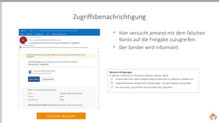 Zugriffsbenachrichtigung
• Hier versucht jemand mit dem falschen
Konto auf die Freigabe zuzugreifen.
• Der Sender wird informiert.
Falscher Account
 