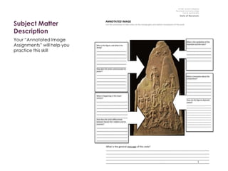 Subject Matter
Description
Your “Annotated Image
Assignments” will help you
practice this skill
 