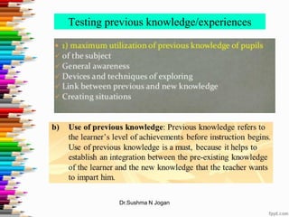 Testing previous knowledge/experiences
Dr.Sushma N Jogan
 