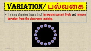 VARIATION/ பல்வகை
• It means changing these stimuli to explain content lively and remove
boredom from the classroom teaching.
16-06-2022 Dr. C. Beulah Jayarani 17
 