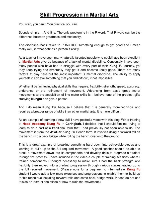 Skill progression in martial arts