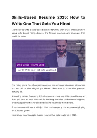 Skills-Based Resume 2025: How to Write One That Gets You Hired | PDF