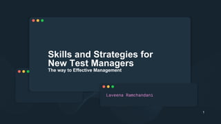 Skills and Strategies for
New Test Managers
The way to Effective Management
Laveena Ramchandani
1
 