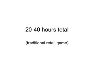 20-40 hours total (traditional retail game) 
