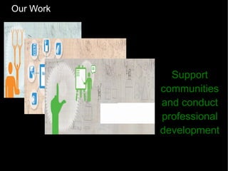 Our Work




             Support
           communities
           and conduct
           professional
           development
 
