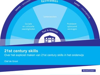 21st century skills
Over het expliciet maken van 21st century skills in het onderwijs
Olaf de Groot
 