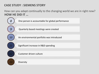 CASE STUDY : SIEMENS STORY
How can you adapt continually to the changing world we are in right now?
HOW HE DID IT …
8 One ...