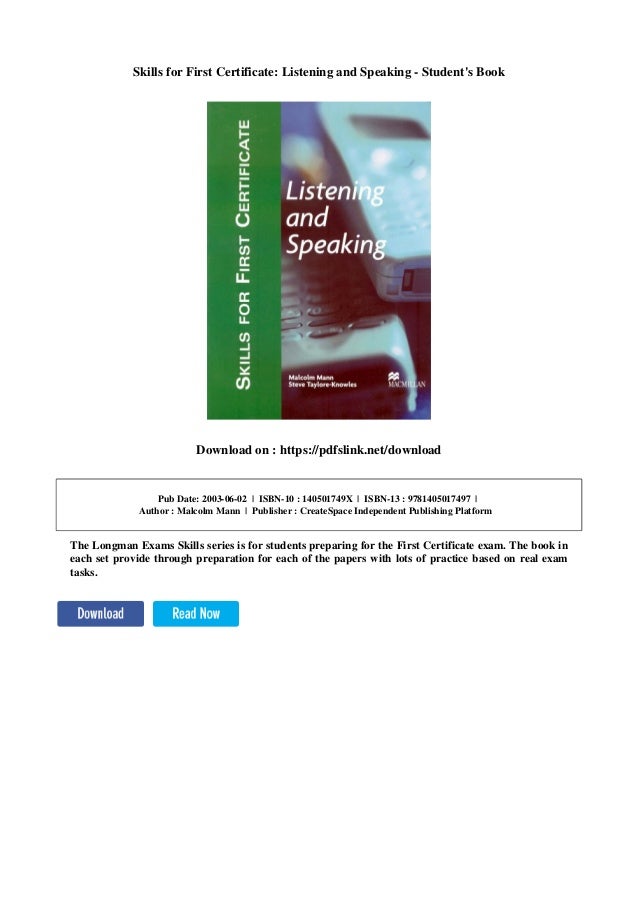 Skills For First Certificate Listening And Speaking Student s Book