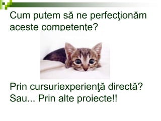 Cum putem să ne perfecţionăm
aceste competenţe?
Prin cursuriexperienţă directă?
Sau... Prin alte proiecte!!
 
