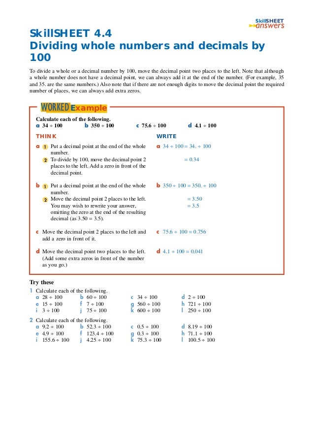 maths a skill sheets 34 100 in simplest form