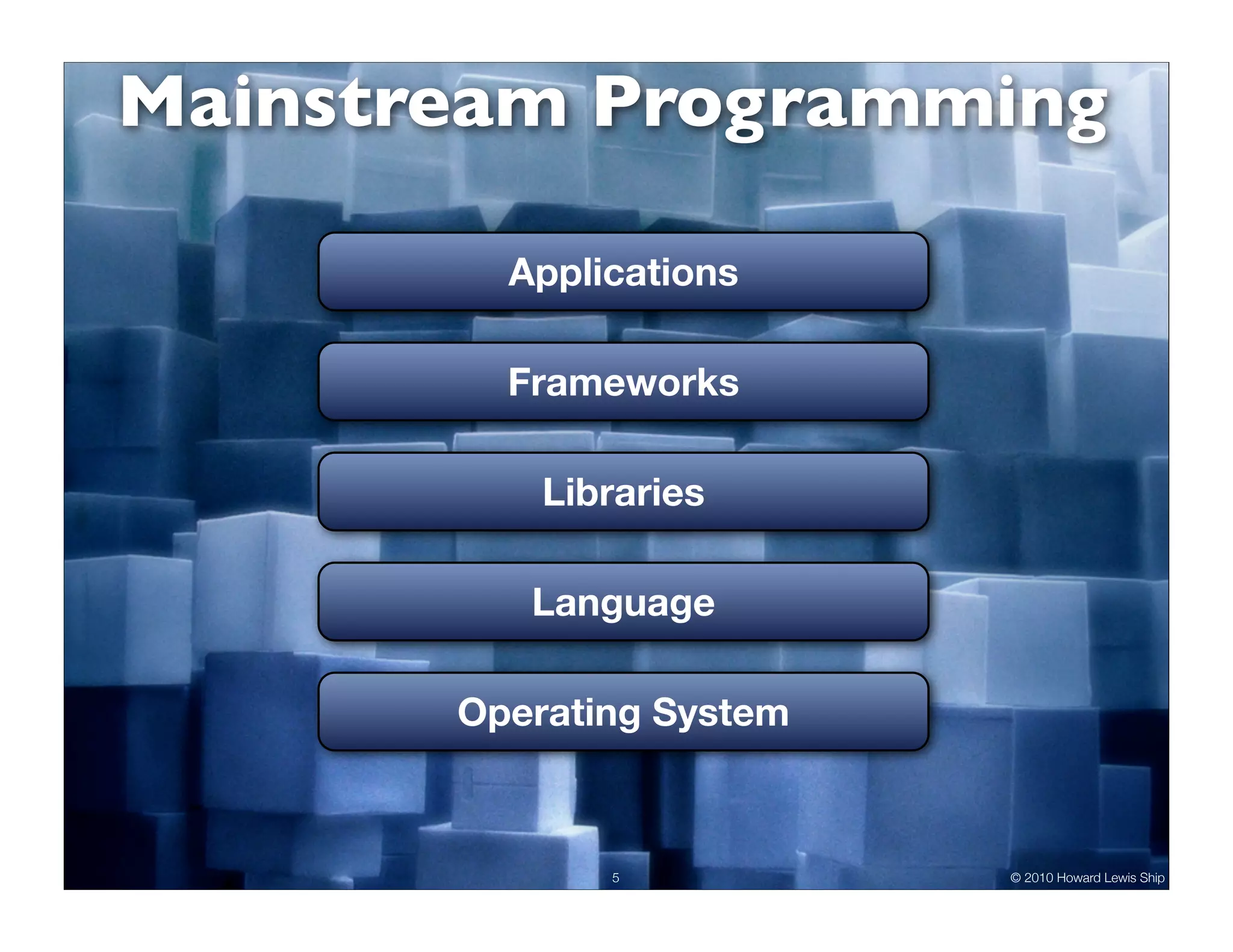 Mainstream Programming Applications Frameworks Libraries Language Operating System 5 © 2010 Howard Lewis Ship 