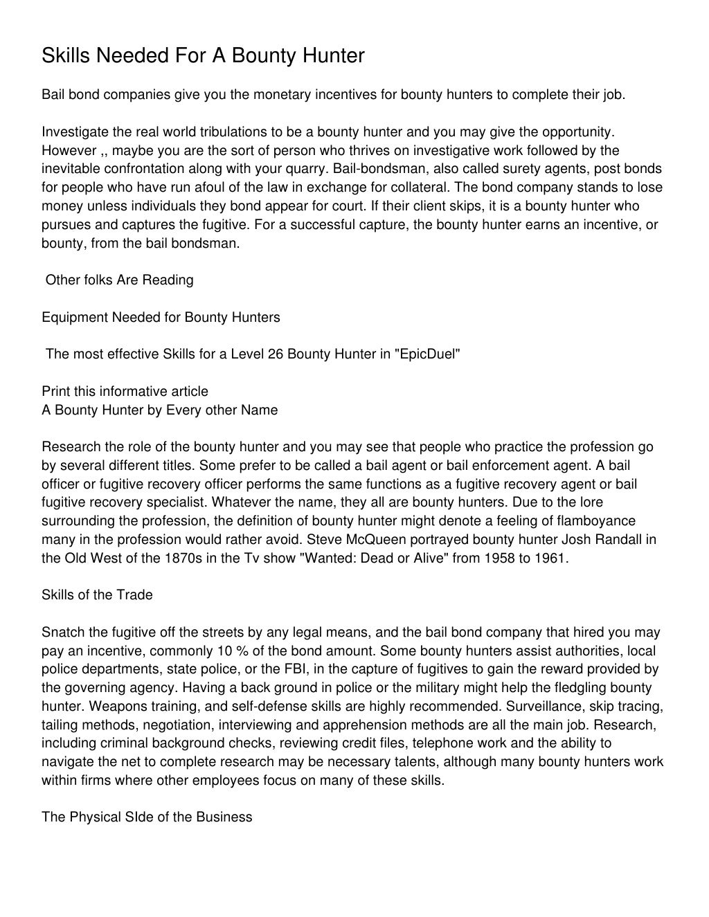 Skills Needed For A Bounty Hunter