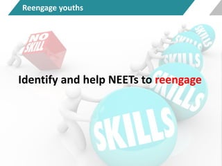 Reengage youths
Identify and help NEETs to reengage
 