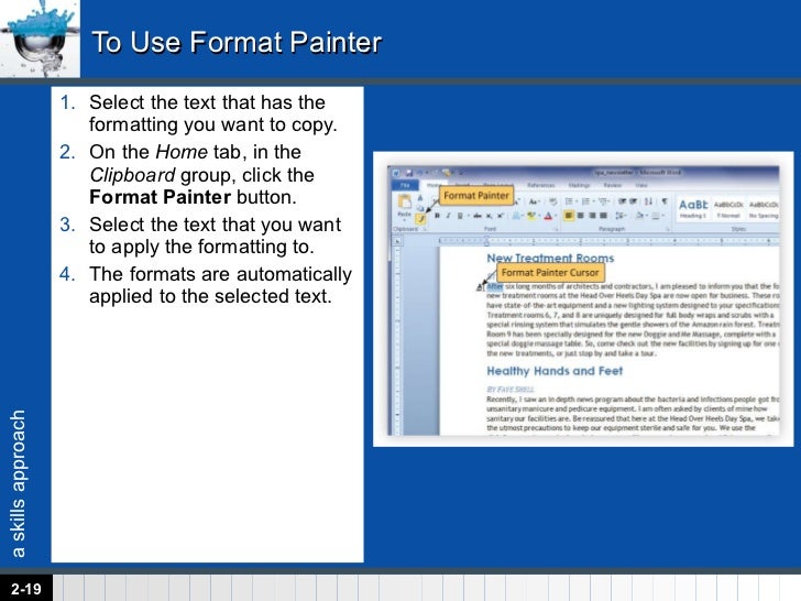 word chapter 2 activate format painter for multiple use