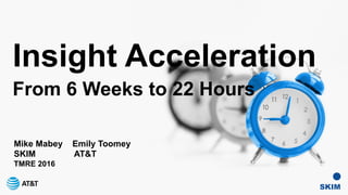 Insight Acceleration
From 6 Weeks to 22 Hours
Mike Mabey Emily Toomey
SKIM AT&T
TMRE 2016
 