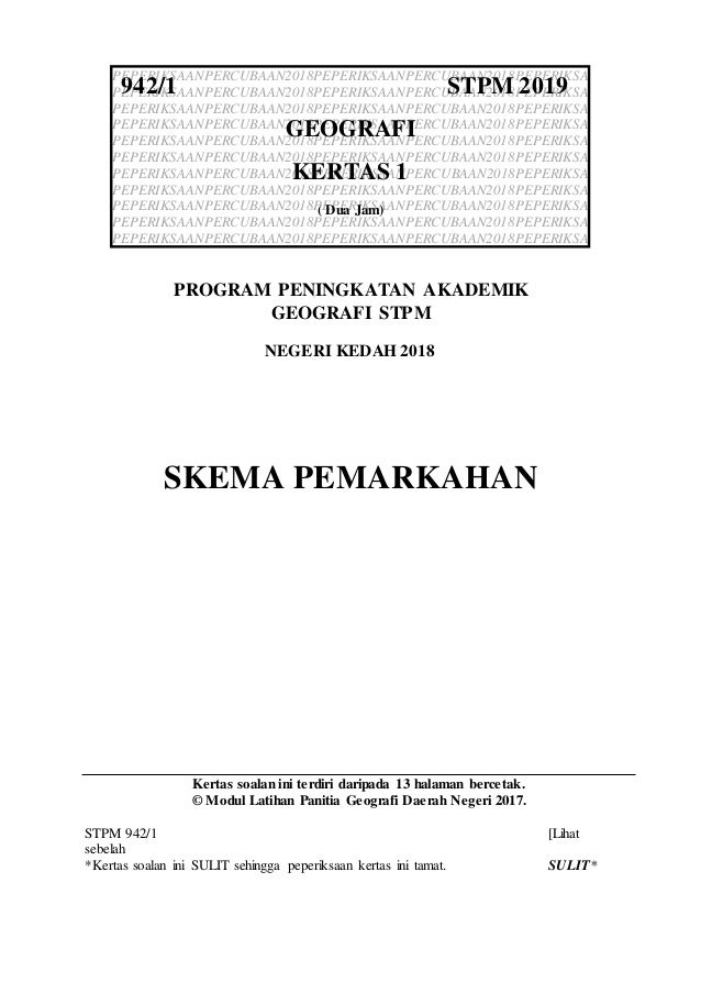 Skema Pemarkahan Percubaan Geografi Semester 1 STPM 2019 ...