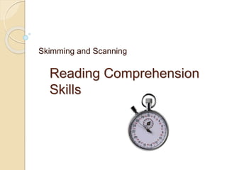 Reading Comprehension
Skills
Skimming and Scanning
 