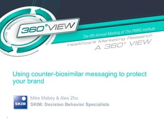 1 
Using counter-biosimilar messaging to protect your brand 
Mike Mabey & Alex Zhu 
SKIM: Decision Behavior Specialists  