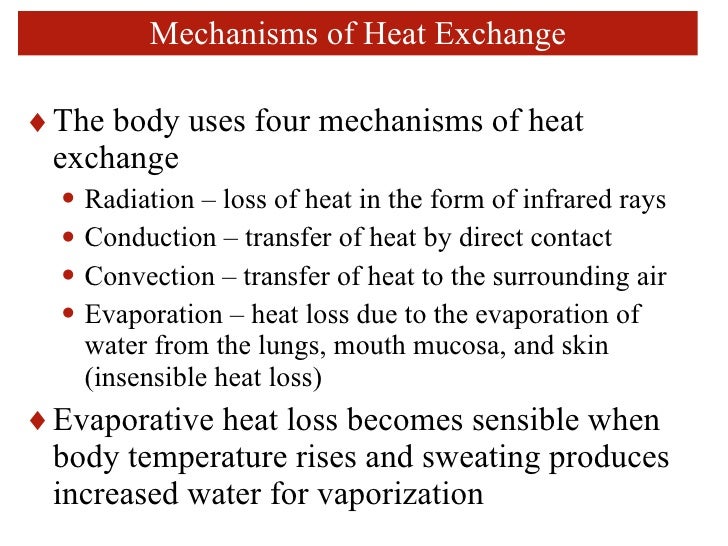 of heat transfer 4 mechanisms Skin and temperature