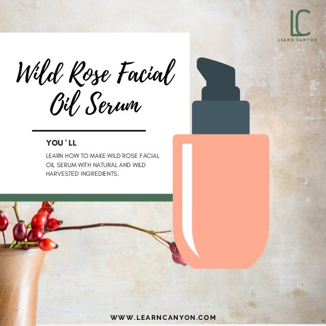 YOU ' LL
LEARN HOW TO MAKE WILD ROSE FACIAL
OIL SERUM WITH NATURAL AND WILD
HARVESTED INGREDIENTS.
Wild Rose Facial
Oil Serum
L
C
L E A R N C A N Y O N
WWW.LEARNCANYON.COM
 