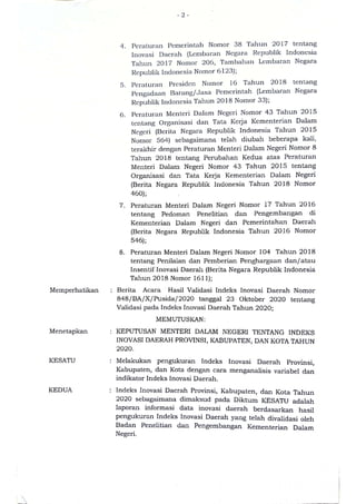 Sk indeks inovasi daerah provinsi, kabupaten, dan kota tahun 2020