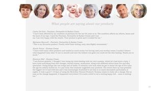 Carlos De Gois - Psoriasis, Dermatitis & Rashes Cream
“I have been affected by my condition of psoriasis for the last 30 years or so. The condition affects my elbows, knees and
the back of my legs. I used the Psoriasis, Dermatitis & Rashes Cream and I can
say I am very happy with the results. Your product is great and it worked for me.”
Marianne Roycroft - Psoriasis, Dermatitis & Rashes Cream
“This is my favourite product. Finally relief from itching, scaly skin.Highly recommend.”
Nicole Verryt - Eczema Cream
“I have tried many other products and wasted so much money but having used your eczema cream I couldn’t believe
what happened tomy skin! It was so smooth and once the redness was gone you could see the skin healing. Thank you so
much.”
Bronwyn Bell – Eczema Cream
“I am forever grateful. I thought I was losing my mind dealing with my son’s eczema, which he’s had since a baby. I
have tried everything from diet changes, steroid creams, moisturiser, along with different advice from Drs and skin
specialists. Doing things like wet wraps and oil baths. It certainly over took when he got to about the age of five (also
the age his asthma kicked in). It's just lucky that someone suggested your products. The recent flare-up was probably
the biggest we've had with him and I was increasingly frustrated to see him in so much discomfort particularly at
nights. It took a good 7-10 days of using the McArthur Natural Products’ Eczema cream to really see a change. But as
soon as the change happened, it happened everywhere! It is such a relief to see a smiling happy kid… mum is smiling
too.”
What people are saying about our products
)&
 