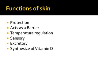  Papillary layer
 Reticular layer
 Cleavage line/ langer’s line
 Wrinkle’s in the skin
 