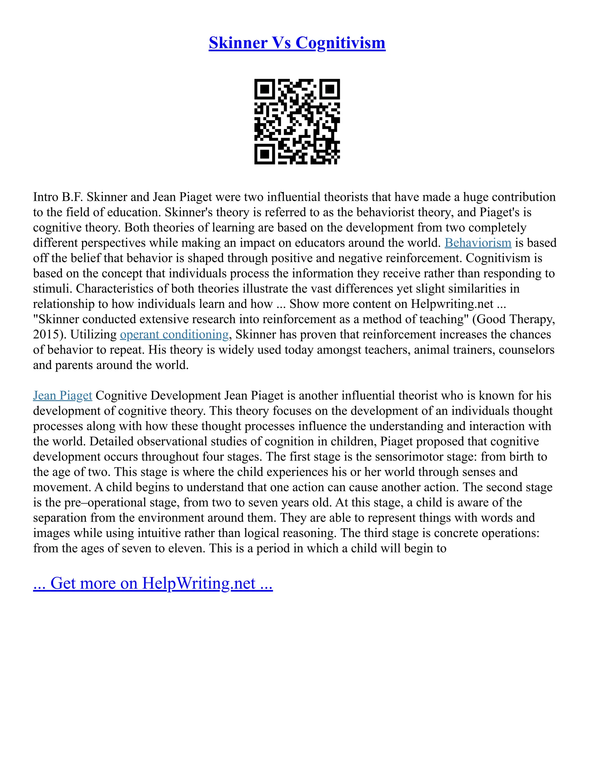 Skinner Vs Cognitivism | PDF