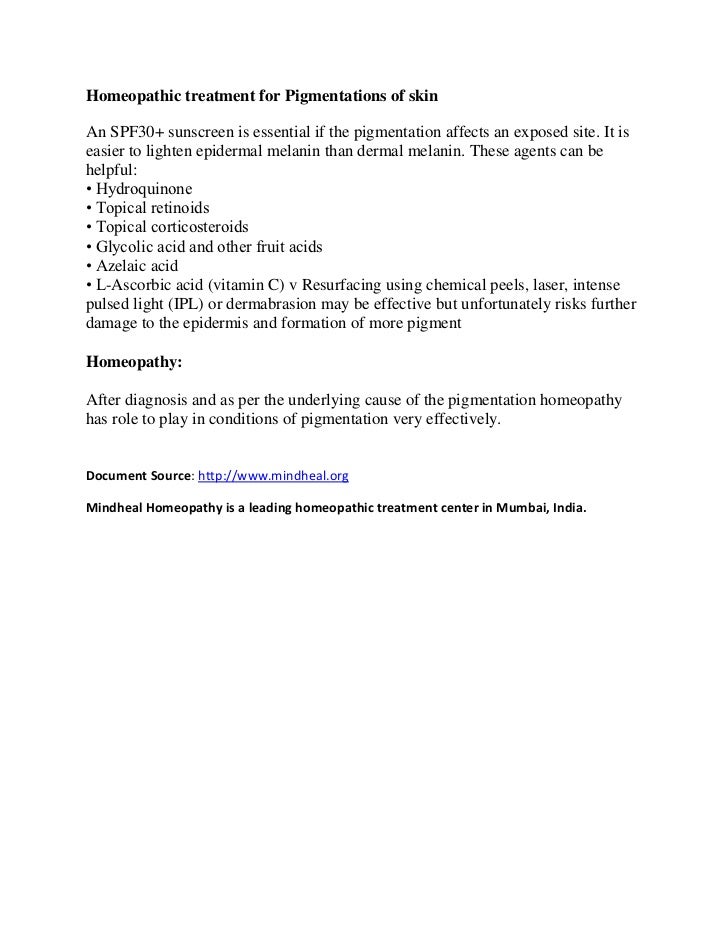 Skin pigmentation and its homeopathic treatment