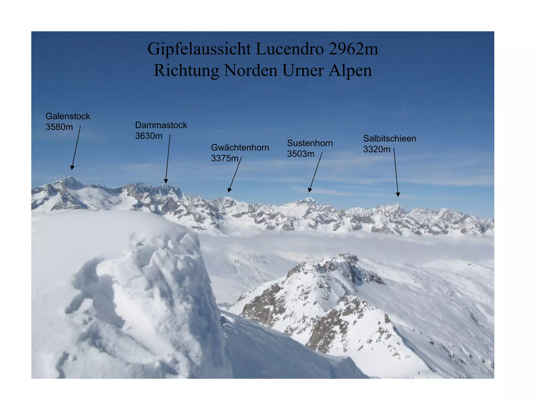 Gipfelaussicht Lucendro 2962m Richtung Norden Urner Alpen Galenstock 3580m Salbitschieen 3320m Gwächtenhorn 3375m Sustenhorn 3503m Dammastock 3630m 