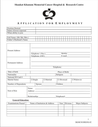 SKGH Job Application Form