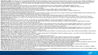 141
eBrisk eBLive A 5000: OS: Windows Server* 2012 R2 Standard Build 9600. Test Environment: Bitrate is chosen as the maximum bitrate where the encoder is real-time at (up to 15Mbps for 4kp60/50, up to
10Mbps for 4kp30/25/24, up to 10Mbps for 1080p60/50). Original video was loaded to the RAM before the start of the encode. Test Clips ( https://media.xiph.org/video/derf/ ) : Amazon HDR UHD 24fps:
downloaded then decoded using ffmpeg to yuv 420 10bit. Netflix Clips 2160p 60fps 10bit: Boat, Crosswalk, FoodMarket, Narrator, PierSeaside, RitualDance, Tango. SVT 1080p 50fps: crowd_run,
ducks_take_off, old_town_cross, park_joy
BASELINE: 2S Intel® Xeon® processor E5-2699 v4, 2.2GHz, 22 cores, turbo and HT on, 128GB total memory, 8 slots / 16GB / 2400 MT/s / DDR4 RDIMM, 360GB, Intel® SSD.
NEW: Intel® Xeon® Platinum 8180 processor, 2.5GHz, 28 cores, turbo and HT on, 192GB total memory, 12 slots / 16GB / 2666 MT/s / DDR4 LRDIMM, 1 x 800GB, Intel® SSD DC S3710.
Surf Communications Solutions Surf-HMP*: H.264 full HD video channels per core workload.
BASELINE: 2S Intel® Xeon® processor E5-2690 v3, 2.6GHz, 24 cores, turbo and HT on, 32GB total memory, 4 DIMMs / 8GB / 2133 MT/s /DDR4, CentOS 7.
NEW: 2S Intel® Xeon® processor Platinum 8168, 48 cores, turbo and HT on, 192GB total memory, 12 DIMMs/ 16GB / 2666 MT/s / DDR4 LRDIMM, 1 x 800GB, CentOS Linux 7.
Beamr 5 (version 4.0) 4K HEVC encoding load, tested by Beamr June 2017.
BASELINE: Data reflects performance measurements on 1 socket of a 2S Intel® Xeon® E5 2699 v4, 2.2GHz, 22 cores, turbo off / HT on, BIOS "Intel Corporation GRRFSDP1.86B.0271.R00.1510301446", 64 GB
total memory, 8 slots / 8 GB / 2133 MT/s / DDR4 DIMM, 500GB Hard Disk, CentOS Linux* 7.2 kernel 3.10.0
NEW: Data reflects performance measurements on 1 socket of a 2S Intel® Xeon® Platinum 8180 processor, 2.5GHz, 28 cores, turbo off / HT on, BIOS "Intel Corporation
SE5C620.86B.01.00.0412.020920172159", SMBIOS v2.8, 192 GB total memory, 12 slots / 16 GB / 2666 MT/s / DDR4 DIMM, 800GB Intel® SSD DC S3710, Ubuntu 16.04.2 LTS kernel 4.4.0-78-generic
Sandvine Virtual Series OS: CentOS* Linux* release 7.3.1611 Kernal: Linux 3.10.0-514.6.2.el7.x86_64 Hypervisor: qemu-kvm-1.5.3-126.el7_3.3.x86_64 VNF sizing: 3vCPU (6 pCPU threads), 128 GB RAM
Testing by Sandvine, June 2017.
BASELINE: 2S Intel® Xeon® processor E5-2699 v3, 2.30 GHz, 18 cores, BIOS 2.0, 128 GB DDR4 2400Mhz (8 x 16 GB), 4x Intel® 82599ES 10 Gigabit Ethernet Controller
NEW: 2S Intel® Xeon® Gold 6150 processor, 2.70 GHz, 18 cores, BIOS PLYDCRB1.86B.0128.R08.170324226, 128 GB DDR4 2400Mhz (8 x 16 GB), 4x Intel® 82599ES 10 Gigabit Ethernet Controller
Keepixo workload. OS: CentOS Linux* 7.3 kernel 3.10.0. Testing by Keepixo May 2017.
BASELINE: 2S Intel® Xeon® processor E5-2699 v4, 2.2GHz, 22 cores, turbo and HT on, BIOS 251.R01, 64GB total memory, 8 slots / 8GB / 2133 MT/s / DDR4 LRDIMM, CentOS Linux* 7.1 kernel 3.10.0.
NEW: 2S Intel® Xeon® Platinum 8168 processor, 2.7GHz, 24 cores, turbo and HT on, BIOS 412, 192GB total memory, 12 slots / 16GB / 2600 MT/s / DDR4 LRDIMM, CentOS Linux* 7.3 kernel 3.10.0.
Ericsson MediaFirst Video Processing UHD HEVC transcoding workload. OS: CentOS Linux* 7.2 kernel 3.10.0. Testing by Ericsson in May 2017.
BASELINE: 2S Intel® Xeon® processor E5-2699 v4, 2.2GHz, 22 cores, turbo and HT on, BIOS 251.R01, 64GB total memory, 8 slots / 8GB / 2133 MT/s / DDR4 LRDIMM, CentOS Linux* 7.2 kernel 3.10.0.
NEW: 2S Intel® Xeon® Platinum 8168 processor, 2.7GHz, 24 cores, turbo and HT on, BIOS 412, 192GB total memory, 12 slots / 16GB / 2600 MT/s / DDR4 LRDIMM, CentOS Linux* 7.2 kernel 3.10.0.
6WIND Turbo Ipsec* 1.4.2 OS: Ubuntu Linux* 16.04 kernel 4.4.0-77. Testing by 6WIND June 2017.
BASELINE: 2S Intel® Xeon® processor E5-2680 v4, 2.1GHz, 14 cores, turbo and HT enabled (14c/28t), Dell R 530 BIOS 1.6.2, 64GB total memory, 4 slots / 16GB / 1600 MT/s / DDR4 LRDIMM, 2x Intel® Ethernet
Connection XL710/X722, 1 x 500GB, Ubuntu 16.04 kernel 4.4.0-77-generic.
NEW: 2S Intel® Xeon® Platinum 8170 processor, 2.1GHz, 26 cores, turbo and HT enabled (26c/52t), BIOS PLYDCRB1.86B.0131.R09.1704, 4GB total memory, 1 slot / 4GB / 2133 MT/s / DDR4 RDIMM, 2x Intel®
Ethernet Connection XL710/X722, 1 x 500GB, Ubuntu 16.04 kernel 4.4.0-77-generic.
Shenzhen TYDIC online charging system workload. OS: CentOS Linux release 7.2. Testing by Intel & TYDIC May 2017.
BASELINE: 4S Intel® Xeon® processor E7-8890 V4, 2.2GHz, 24 cores, turbo and HT on, 256GB total memory, 16 slots / 16GB / 1600 MT/s / DDR4, Intel® SSD DC 3700 800GB.
NEW: 2S Intel® Xeon® Platinum 8180 processor, 2.5GHz, 28 cores, turbo and HT on, 384GB total memory, 24 slots / 16GB / 2666 MT/s / DDR4, Intel® SSD DC 3700 800GB.
MulticoreWare: x264 configuration: Version 0.150.2833 df79067, GCC 4.8.5, 8-bit profile, assembly until AVX-512 enabled, Videos: crowd_run, ducks_take_off, old_town_cross, park_joy 8-bit 4:2:0
1920x1080p @ 60fps, offline encoding with medium and veryslow presets averaged across 1.5, 4.0, 6.5, 9.0Mbps, 1080p60 live encoding with medium preset @ 6.5Mbps
x265 configuration: Version 2.4+28-f850cdbe381c, GCC 4.8.5, 64-bit, main-10 profile, assembly until AVX2 enabled, Videos: Netflix Boat, Crosswalk, FoodMarket, PierSeaside, RitualDance, Tango 10-bit 4:2:0
4096x2160p @ 50fps, offline encoding with slower preset averaged across 12.5, 15.0, 17.5, 20.0Mbps, 1080p60 live encoding with ultrafast preset @ 6.5Mbps
UHDkit configuration: Version 2.0+1-e7102605d241, GCC 4.8.5, 64-bit, main-10 profile, assembly until AVX2 enabled, Videos: CanalPlus_UHD_Astra_50fps, DFL_Supercup_UHD_50fps and
Samsung_football_Barcelona vs Real Madrid 10-bit 4:2:2 3840x2160 @ 60fps, live encoding with 8 parallel x265 encoders (segmented per-GOP) @ 18Mbps
BASELINE: 2S Intel® Xeon® processor E5-2699 v4, 2.2GHz, 22 cores, turbo and HT on, BIOS American Mega Trends v2.0, 256GB total memory, 16 slots / 16GB / 2133MHz / DDR4 2-rank DIMMs, 7 x 480GB,
Intel® SSD DC S3510, CentOS Linux Release 7.2.1511 (Core), kernel 3.10.0
NEW: 2S Intel® Xeon® Platinum 8180 processor, 2.5GHz, 28 cores, turbo and HT on, BIOS Intel Corporation SE5C620.86B.01.00.0412.020920172159, 187GB total memory, 12 slots / 16GB / 2666MHz / DDR4
2-rank DIMM, 1x800GB Intel® SSD DC P3710, CentOS Linux Release 7.3.1611 (Core), kernel 3.10.0
 