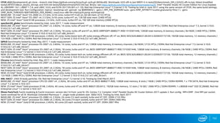 152
CP2K v5.0 (Development), git clone --branch intel https://github.com/cp2k/cp2k.git cp2k.git (603bcd0). Workloads: H2O-dft-ls (set NREP=3 in tests/QS/benchmark_DM_LS/H2O-dft-ls.inp), libtest (modified
tests/LIBTEST/dbcsr_blocks_04.inp), and H2O-64 (tests/QS/benchmark/H2O-64.inp). Binary: see https://github.com/hfp/xconfigure/tree/master/cp2k. Intel® Parallel Studio XE Cluster Edition for Linux (Update
4), LIBXSMM 1.8.1, LIBINT 1.1.6, and LIBXC 3.0.0, and ELPA 2017.05.001.rc1. OS: Red Hat Enterprise Linux* 7.3 kernel 3.10. Testing by Intel in June 2017 using the same version of CP2K, the same build settings,
and development tool. Run Configuration: mpirun -bootstrap ssh -genvall -np $(NRANKS)  -genv I_MPI_PIN_DOMAIN=auto -genv KMP_AFFINITY=scatter,granularity=fine,1  -genv
OMP_NUM_THREADS=${NTHREADS_PER_RANK}  exe/Linux-x86-64-intel/cp2k.psmp workload.inp
BASELINE: 2S Intel® Xeon® E5-2699 v3, 2.3 GHz, 2x18 cores, turbo+HT+CoD on, 64 GB mem. (2133 MT/s)
NEXT GEN: 2S Intel® Xeon® E5-2697 v4, 2.3 GHz, 2x18 cores, turbo+HT on, 128 GB total mem. (2400 MT/s)
NEW: 2S Intel® Xeon® Gold 6148 processor, 2.4 GHz, 2x20 cores, turbo+HT on, 192 GB total memory (2666 MT/s)
specfem3D_globe benchmarks tested by Intel, June 2017, 1 node measurement
BASELINE: 2S Intel® Xeon® processor E5-2697 v3, 2.6GHz, 14 cores, turbo off and HT on, 128GB total memory, 8 memory channels / 8x16GB / 2133 MT/s / DDR4, Red Hat Enterprise Linux* 7.3, kernel 3.10.0-
514.6.2.0.1.el7.x86_64.knl1
NEXT GEN: 2S Intel® Xeon® processor E5-2697 v4, 2.3GHz, 18 cores, turbo off and HT on, BIOS GRRFSDP1.86B0271.R00.1510301446, 128GB total memory, 8 memory channels / 8x16GB / 2400 MT/s / DDR4,
Red Hat Enterprise Linux* 7.2 kernel 3.10.0-514.6.2.0.1.el7.x86_64.knl1.
NEW: 2S Intel® Xeon® Gold 6148 processor, 2.4GHz, 20 cores, turbo boost tech off, turbo energy efficient off, HT on, BIOS SE5C620.86B.01.00.0412.020920172159, 192GB total memory, 12 memory channels /
12x16GB / 2666 MT/s / DDR4, Red Hat Enterprise Linux* 7.2 kernel 3.10.0-514.6.2.0.1.el7.x86_64.knl1.
QPhiX benchmarks tested by Intel, May 2017, 1 node measurement
BASELINE: 2S Intel® Xeon® processor E5-2697 v3, 2.6GHz, 14 cores, turbo and HT on, 128GB total memory, 8 memory channels / 8x16GB / 2133 MT/s / DDR4, Red Hat Enterprise Linux* 7.3, kernel 3.10.0-
514.6.2.0.1.el7.x86_64.knl1
NEXT GEN: 2S Intel® Xeon® processor E5-2697 v4, 2.3GHz, 18 cores, turbo and HT on, BIOS GRRFSDP1.86B0271.R00.1510301446, 128GB total memory, 8 memory channels / 8x16GB / 2400 MT/s / DDR4, Red
Hat Enterprise Linux* 7.2 kernel 3.10.0-514.6.2.0.1.el7.x86_64.knl1.
NEW: 2S Intel® Xeon® Gold 6148 processor, 2.4GHz, 20 cores, turbo boost tech on, turbo energy efficient off, HT on, BIOS SE5C620.86B.01.00.0412.020920172159, 192GB total memory, 12 memory channels /
12x16GB / 2666 MT/s / DDR4, Red Hat Enterprise Linux* 7.2 kernel 3.10.0-514.6.2.0.1.el7.x86_64.knl1.
Chroma benchmarks tested by Intel, May 2017, 1 node measurement
BASELINE: 2S Intel® Xeon® processor E5-2697 v3, 2.6GHz, 14 cores, turbo and HT on, 128GB total memory, 8 memory channels / 8x16GB / 2133 MT/s / DDR4, Red Hat Enterprise Linux* 7.3, kernel 3.10.0-
514.6.2.0.1.el7.x86_64.knl1
NEXT GEN: 2S Intel® Xeon® processor E5-2697 v4, 2.3GHz, 18 cores, turbo and HT on, BIOS GRRFSDP1.86B0271.R00.1510301446, 128GB total memory, 8 memory channels / 8x16GB / 2400 MT/s / DDR4, Red
Hat Enterprise Linux* 7.2 kernel 3.10.0-514.6.2.0.1.el7.x86_64.knl1.
NEW: 2S Intel® Xeon® Gold 6148 processor, 2.4GHz, 20 cores, turbo boost tech on, turbo energy efficient off, HT on, BIOS SE5C620.86B.01.00.0412.020920172159, 192GB total memory, 12 memory channels /
12x16GB / 2666 MT/s / DDR4, Red Hat Enterprise Linux* 7.2 kernel 3.10.0-514.6.2.0.1.el7.x86_64.knl1.
ANL HACC*: 2563 N-body particles. OS: Red Hat Enterprise Linux* 7.2 kernel 3.10. Testing by Intel March 2017.
BASELINE: 2S Intel® Xeon® processor CPU E5-2697 v4 , 2.3GHz, 36 cores, turbo and HT on, BIOS 86B0271.R00, 128GB total memory, 8 slots / 16GB / 2400 MT/s / DDR4 RDIMM, 1 x 1TB SATA, Red Hat Enterprise
Linux* 7.2 kernel 3.10.0-327.
NEW: 2S Intel® Xeon® Gold processor 6148, 2.4GHz, 40 cores, turbo and HT on, BIOS 86B.01.00.0412, 192GB total memory, 12 slots / 16 GB / 2666 MT/s / DDR4 RDIMM, 1 x 800GB Intel® SSD SC2BA80, Red Hat
Enterprise Linux* 7.2 kernel 3.10.0-327.
Mines ParisTech Fwi2d modeling & Fwi2d inversion: version dev1.6 from june16. OS: Centos 7.3. Compiler: Intel® Parallel Studio XE Cluster Edition 2017 update 2. Run config: MPI+OMP . One MPI per socket.
Same workload for all IA. Workload: Extended Marmousi-1 , single-node problem-size: 600x1423. Testing by Intel, April 2017
BASELINE: 2S Intel® Xeon® processor E5-2680 v3, 2.5GHz, 24 cores (12 each socket), turbo and HT OFF. DDR4 2133 Mhz
NEXT GEN: 2S Intel® Xeon® processor E5-2680 v4, 2.4GHz, 28 cores (14 each socket), turbo and HT OFF. DDR4 2400 Mhz
NEW: 2S Intel® Xeon® Gold 6148 processor, 2.4GHz, 40 cores (20 each socket), turbo and HT OFF. DDR4 2667 Mhz
 