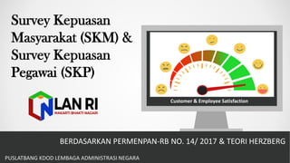 Survey Kepuasan
Masyarakat (SKM) &
Survey Kepuasan
Pegawai (SKP)
BERDASARKAN PERMENPAN-RB NO. 14/ 2017 & TEORI HERZBERG
PUSLATBANG KDOD LEMBAGA ADMINISTRASI NEGARA
Customer & Employee Satisfaction
 