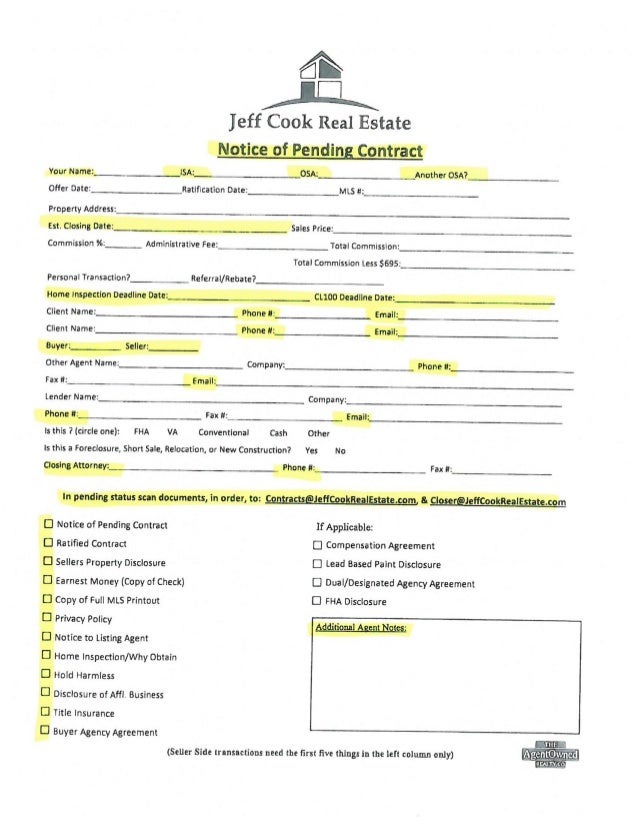 notice contract form Closing Procedures notice contract form Closing Procedures
