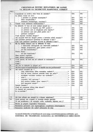 Chestionar Donatorul de Sange